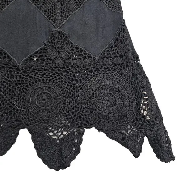 Free People Top Womens Size XS Black Crochet Lace Cut Out Bell Sleeve Whimsigoth - Picture 5 of 14